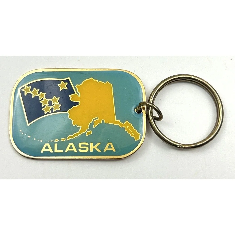 A.C.E. Alaska Keychain State Shape And Flag Travel Souvenir‎ Blue Key Ring